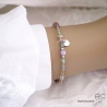Bracelet fin fluorine et pampille médaille en argent massif, pierre semi-précieuse pastel, fait main