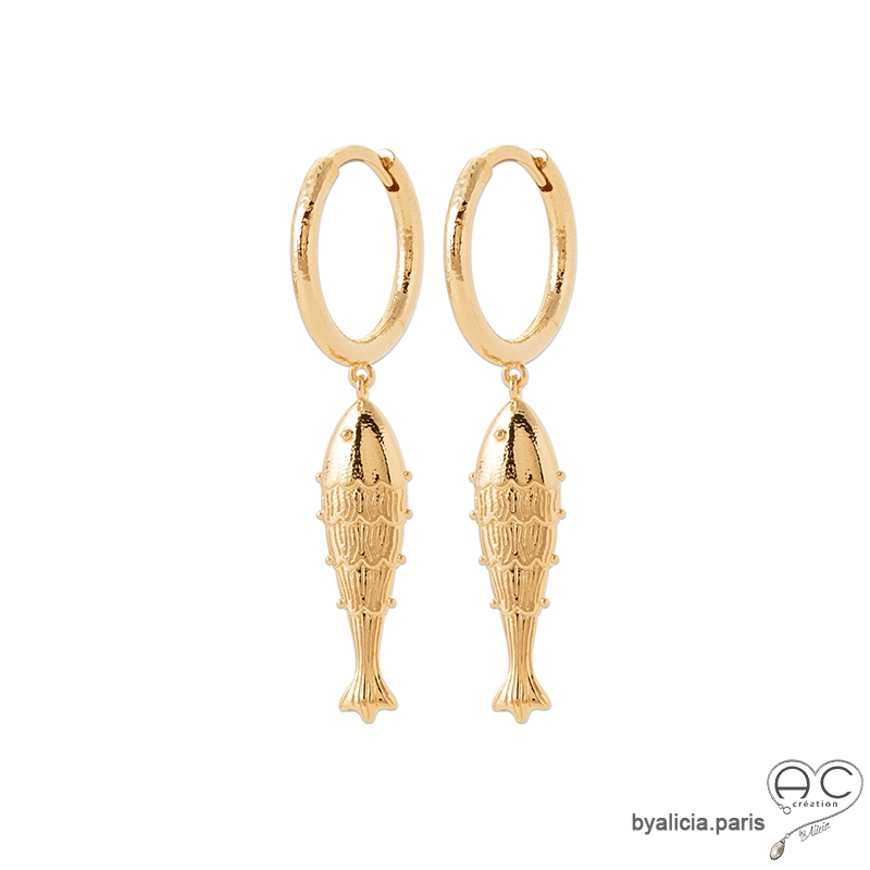 boucles oreilles poisson créoles plaqué or