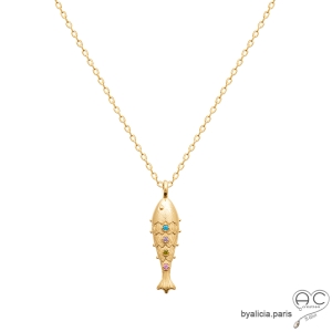 pendentif poisson bijoux pierres multicolores
