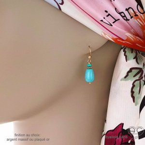 Boucles d'oreilles gouttes en turquoise reconstituée, argent ou plaqué or, pendantes, création by Alicia