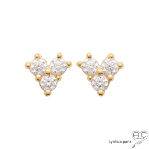 Puces d'oreilles brillantes, petites boucles d'oreilles en zirconium et plaqué or 3MIC, clous, femme