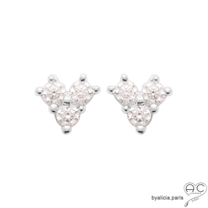 Puces d'oreilles brillantes, petites boucles d'oreilles en zirconium et argent massif, clous, femme