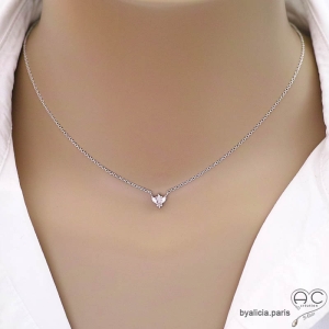 collier argent et zirconium, délicat, raffiné, femme