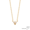 Collier avec fleur brillante en zirconium et plaqué or 3MIC, ras du cou, femme