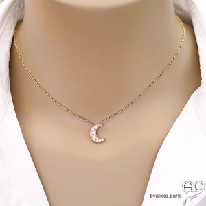 collier plaqué or croissant de lune brillant