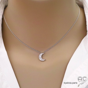 collier croissant de lune argent et zirconum