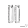 Créoles rectangulaires en argent massif rhodié et zirconium brillant de face, boucles d'oreilles tendance