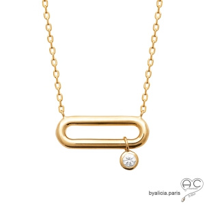Collier plaqué or barrette avec zirconium brillant mobile, ras du cou, femme