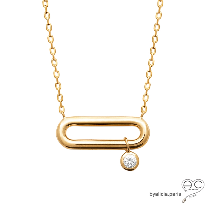 Collier plaqué or barrette avec zirconium brillant mobile, ras du cou, femme