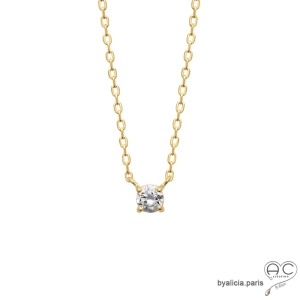 Collier plaqué or avec solitaire en zirconium brillant