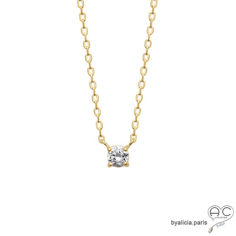 Collier plaqué or avec solitaire en zirconium brillant