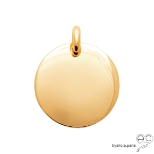 Pendentif grande médaille ronde bombée des deux côtés en plaqué or