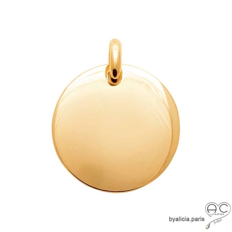 Pendentif grande médaille ronde bombée des deux côtés en plaqué or