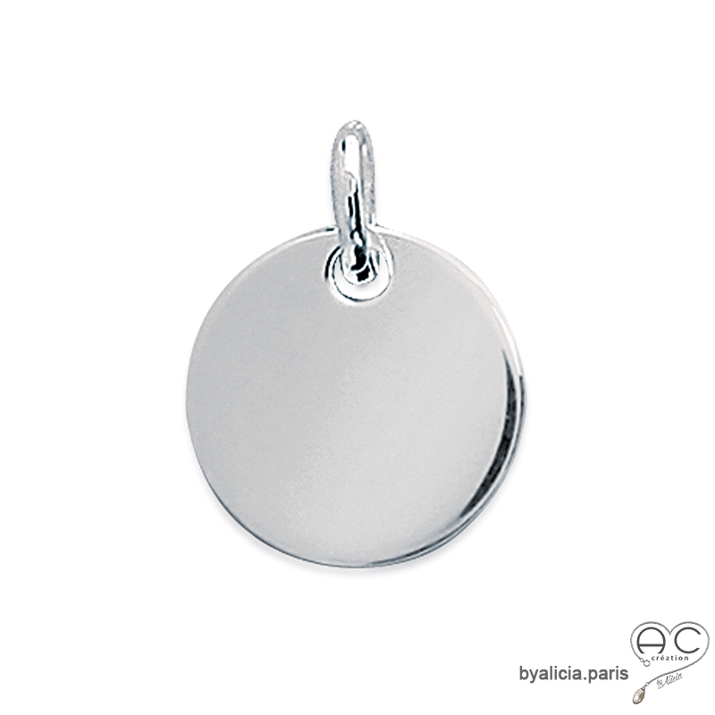 Pendentif grande médaille ronde en argent 925 rhodié