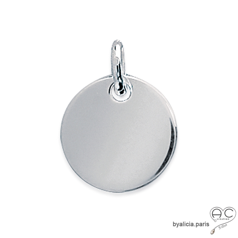 Pendentif médaille ronde, taille moyenne en argent 925 rhodié
