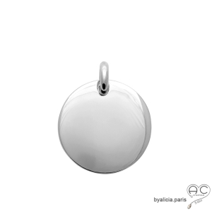 Pendentif petite médaille ronde bombée des deux côtés en argent 925