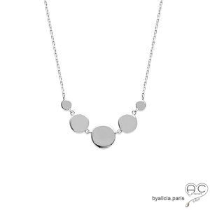 Collier avec multiples médailles rondes en argent 925 rhodié