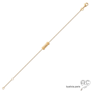 Bracelet plaqué or, cartouche serti d'un zirconium, femme