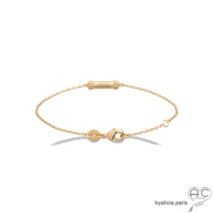 Bracelet cartouche talisman en plaqué or, fin, délicat, femme