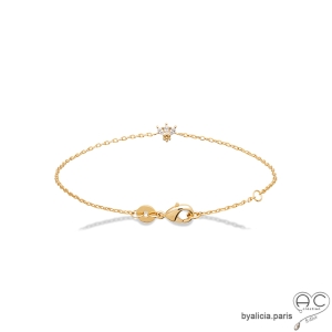 Bracelet fin avec fleur brillante en zirconium et plaqué or 3MIC, femme