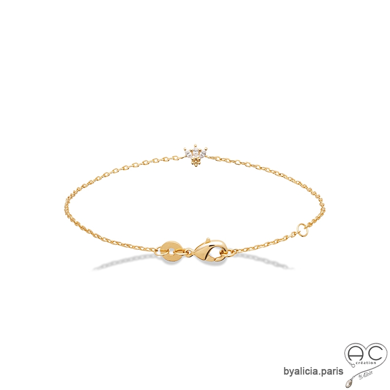 Bracelet fin avec fleur brillante en zirconium et plaqué or 3MIC, femme