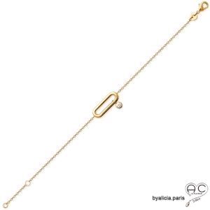 Bracelet femme barrette plaqué or avec  zirconium brillant mobile