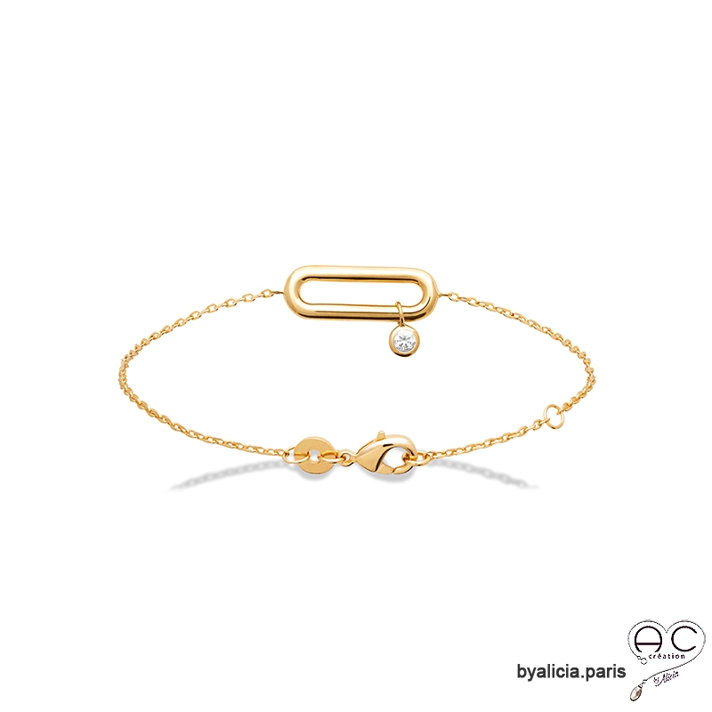 Bracelet barrette avec  zirconium brillant mobile, en plaqué or 3MIC, fin, femme
