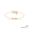 Bracelet barrette avec  zirconium brillant mobile, en plaqué or 3MIC, fin, femme