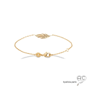 bracelet plume sur chaîne fine, plaqué or