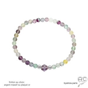 bracelet pastel en argent massif et pierre fluorine délicat raffiné fait main en France