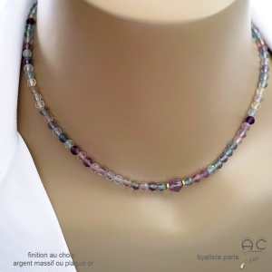 collier pierre naturelle fluorine, plaqué or ou argent, ras de cou pastel femme, fait main