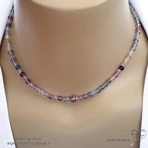 Collier fluorine et améthyste, ras de cou pierres naturelles, fait main, création by Alicia