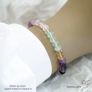 Bracelet en fluorite, finition plaqué or ou argent, fait main, création by Alicia