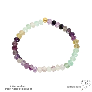 bracelet pastel plaqué or ou argent et pierre fluorine raffiné femme fait main en France