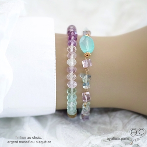 pierre fluorite bracelet plaqué or ou argent fabriqué à la main sur mesure à l'atelier en France