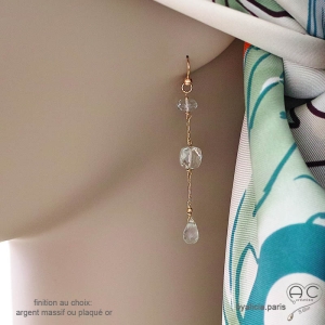 Boucles d'oreilles améthyste verte, prasiolite, pendantes, longues, plaqué or et pierre semi-précieuse, création by Alicia