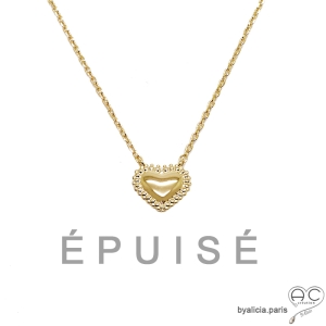 Collier avec coeur bombée des deux côtés en plaqué or 3MIC, ras du cou, femme