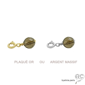 Breloque quartz fumé plaqué or ou argent, pour les bracelets et les colliers en chaînes gros maillons, créations by Alicia