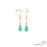 boucles d'oreilles plaqué or et pierre naturelle verte chrysoprase fait main