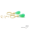 boucles d'oreilles créateur française en plaqué or et chrysoprase goutte