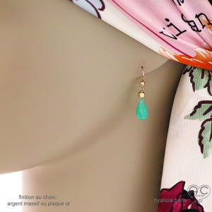 Boucles d'oreilles chrysoprase goutte, plaqué or, pierre naturelle verte, fait main, création by Alicia