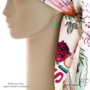 boucles d'oreilles vertes pendantes femme pierre chrysoprase plaqué or
