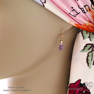 Boucles d'oreilles avec améthyste goutte, plaqué or fait main, création by Alicia