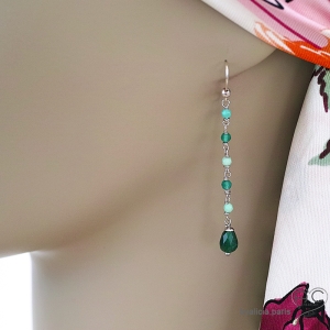 Boucles d'oreilles longues en agate verte et argent massif, fait main, création by Alicia