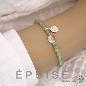 Bracelet aventurine et prasiolite, améthyste verte, pierre naturelle, pampille arbre de vie en argent, création by Alicia