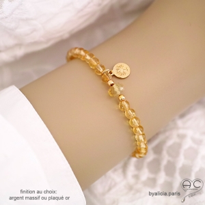 bracelet citrine pierre naturelle plaqué or fait main créateur français