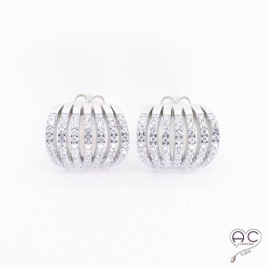 Boucles d'oreilles anneaux multiples, petites demi créoles argent 925 rhodié zirconium