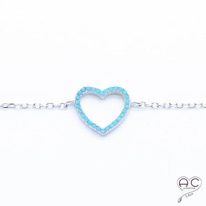Bracelet cœur turquoise argent 925 rhodié 