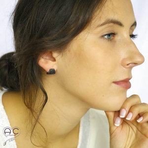 Boucles d'oreilles anneaux multiples, petites demi créoles argent 925 rhodié noir zirconium noir