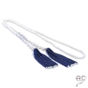 Sautoir cravate perles de culture d\'eau douce blanche, pompons lapis lazuli, argent 925 rhodié serti zirconium blanc